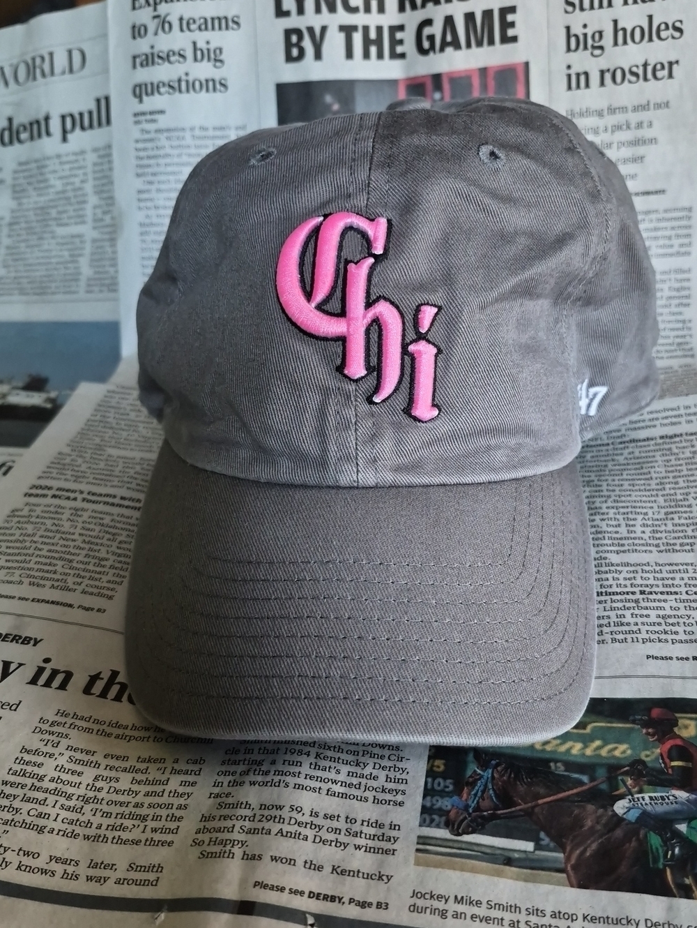 '47 Gray "Chi"  Baseball Cap with Raised Pink 'Chi' Embroidered Logo